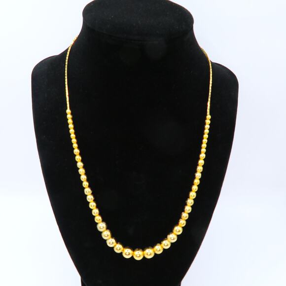 Vintage Gold Tone Beaded Necklace with Flat Herringbone Chain and Box Clasp - Picture 2 of 11